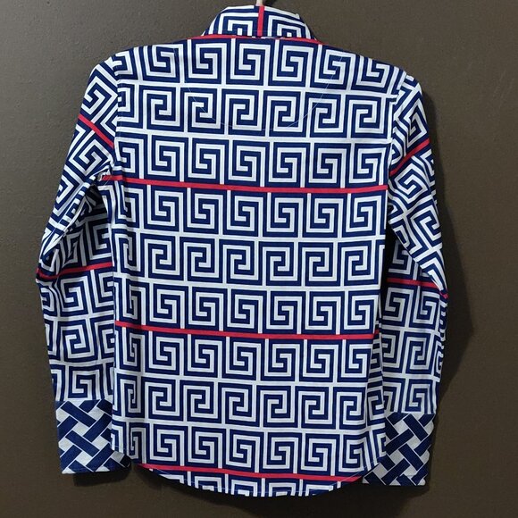 Tizzie Red/White/Blue Geometric Button Down With Contrasting Cuffs SIZE XS - Picture 4 of 4